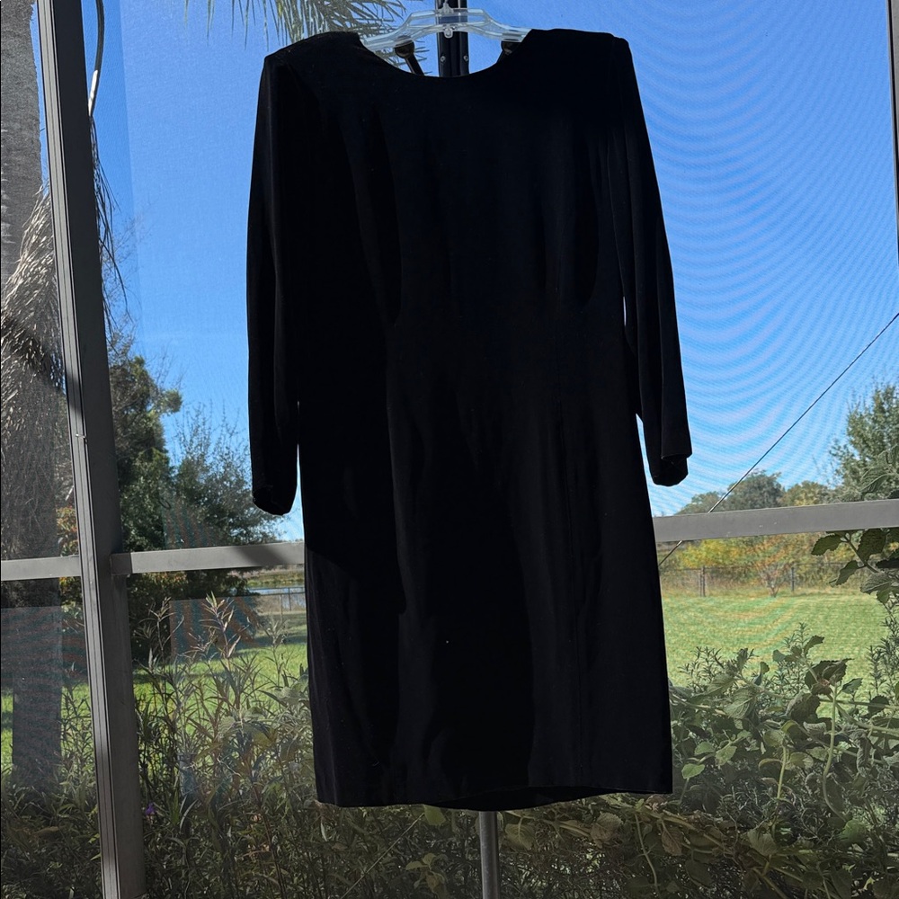Elegant Long Sleeve Black velvet Dress with low back exposure